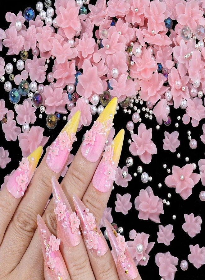 editTime 3D Flower Nail Charms for Nail Art,3D Flowers for Nails with Round Peals and Bubble Beads,Cute Resin Nail Art Charms for Nails DIY (Flowers-Dark Pink) - Image 1